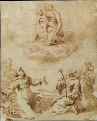 Madone et enfant adorés par quatre saints